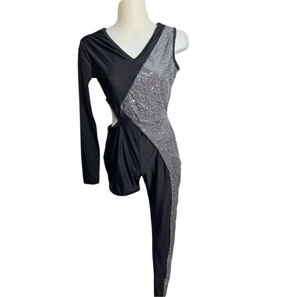 Curtain Call One Leg Dance Costume Leotard Child Size XL CXL Color Guard 3Pc NWT - Picture 2 of 14